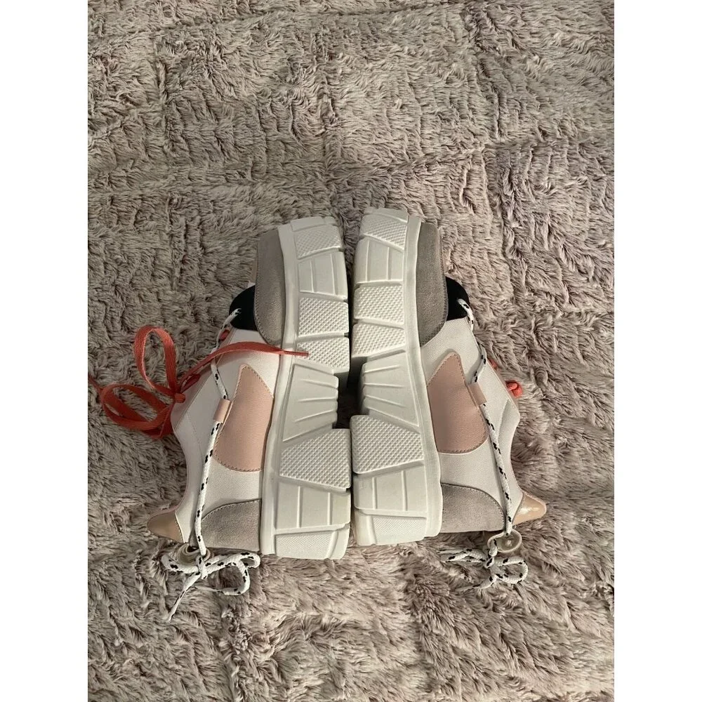 Karmen Womens‎ Platform Sneakers Pink & Beige Faux Leather Size 38